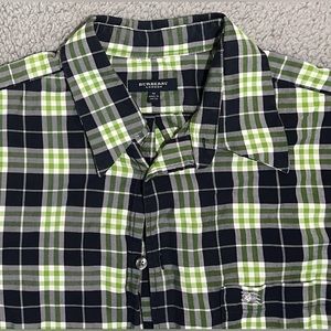 Burberry Stripe Button Down Short Sleeve Shirt Men’s Size Medium - Green Blue